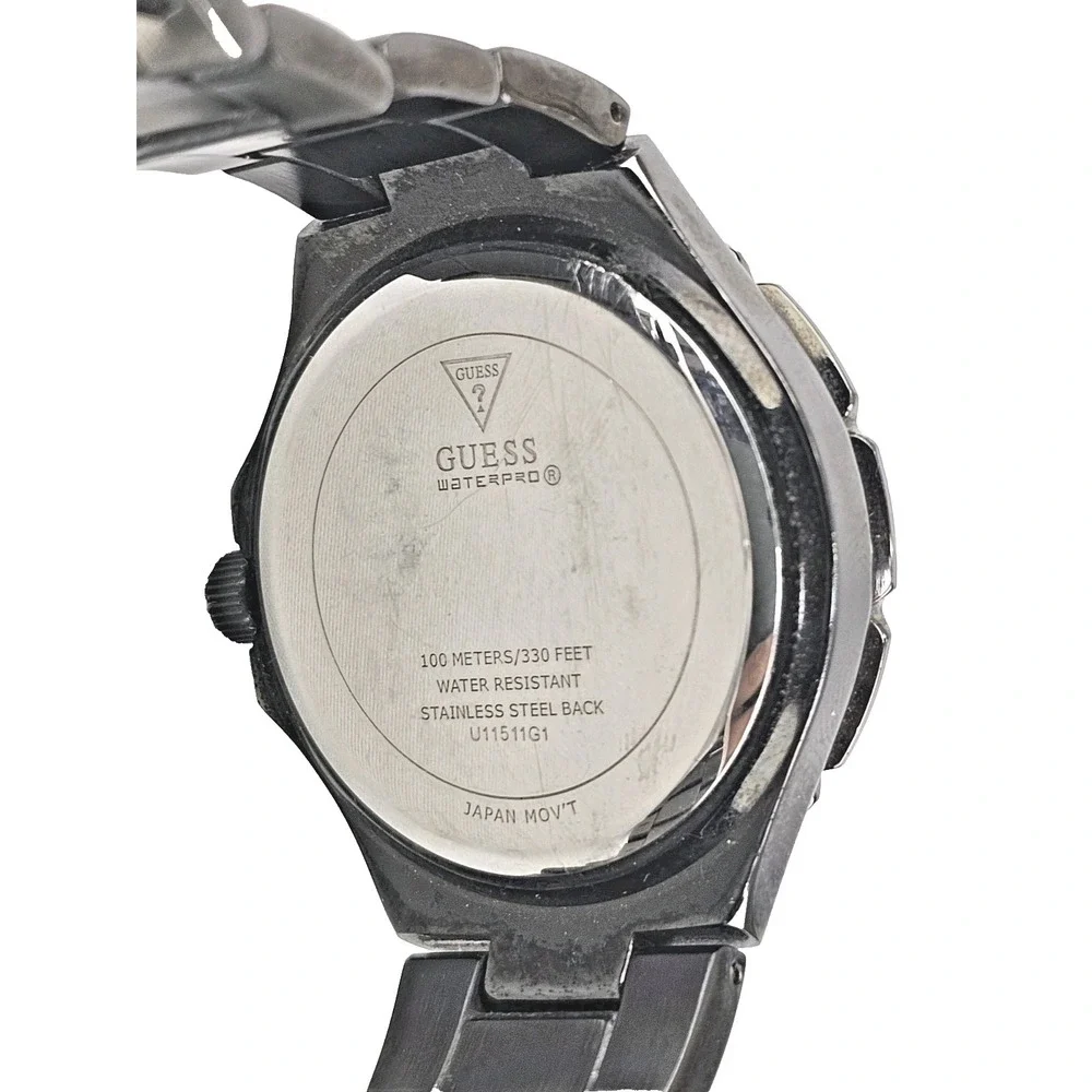 Guess‎ Mens U11511G Gunmetal Gray Chronograph Watch Glass Face 9 Broken Works